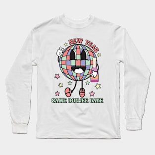 New Year Same Boujee 2024 Groovy Retro Long Sleeve T-Shirt